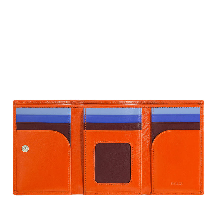 DUDU MAN WALE TRIFOLD in leather, vertical rfid cards cards with button, banknotes, multicolor door