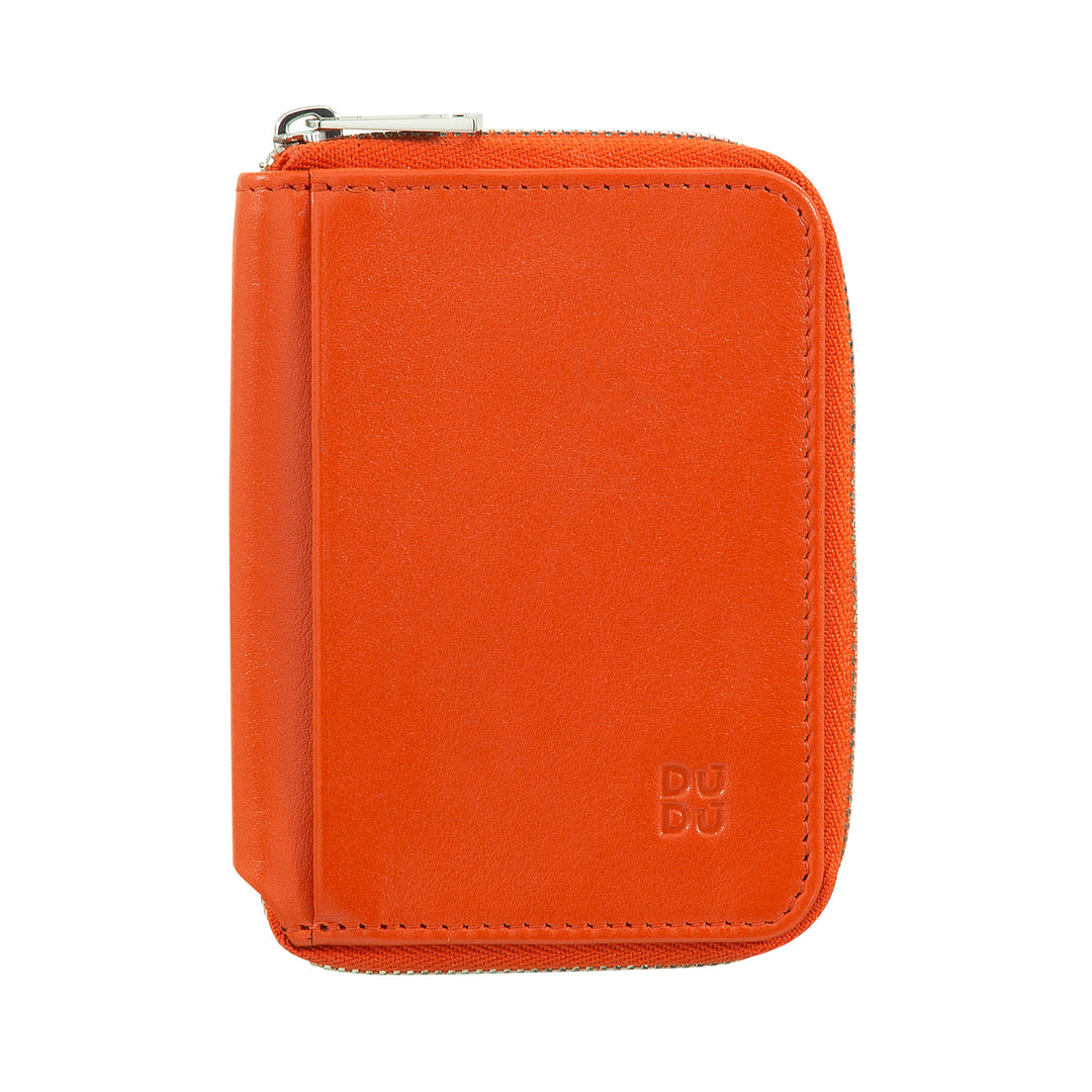 DUDU Men's Small Soft Leather Wallet with Zip, Ultra Compact Mini Wallet with zipper, Banknotes, Card holders and Cards