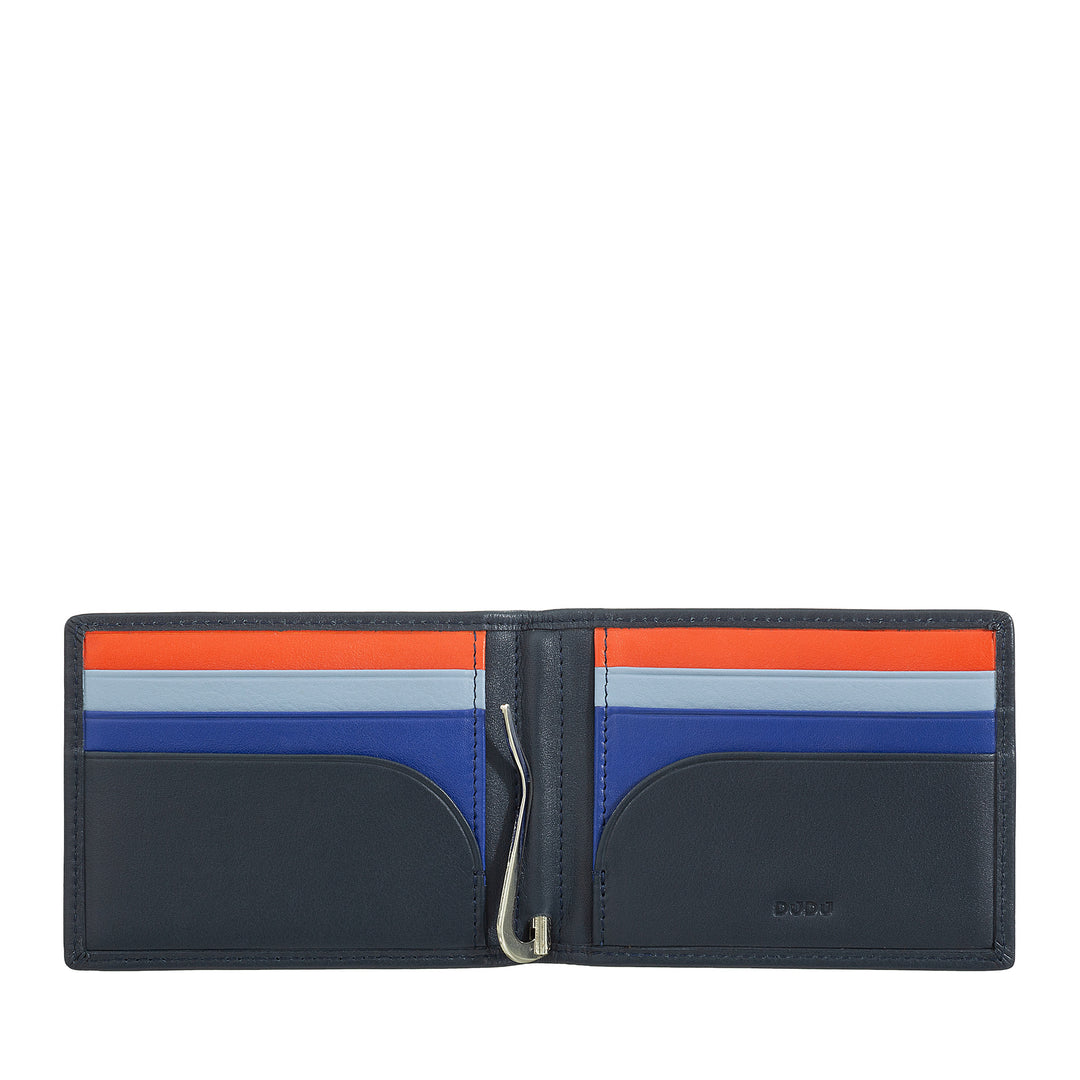 DUDU Men's Wallet with Money Clip, Small Compact Thin Wallet with RFID Protection, Credit Card Holder and Rear Zip