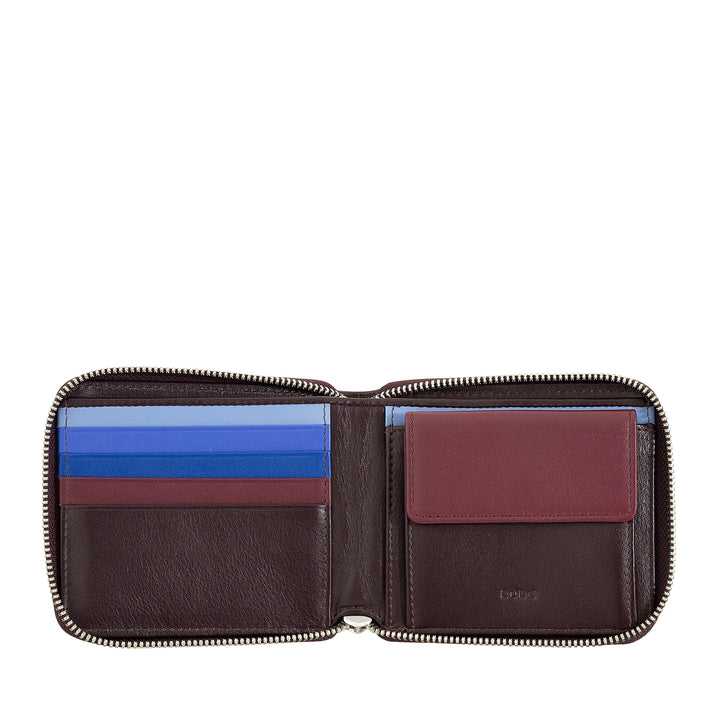 DUDU Men's Wallet Rfid in leather leather with a small external zip zip zip with 6 cards slots