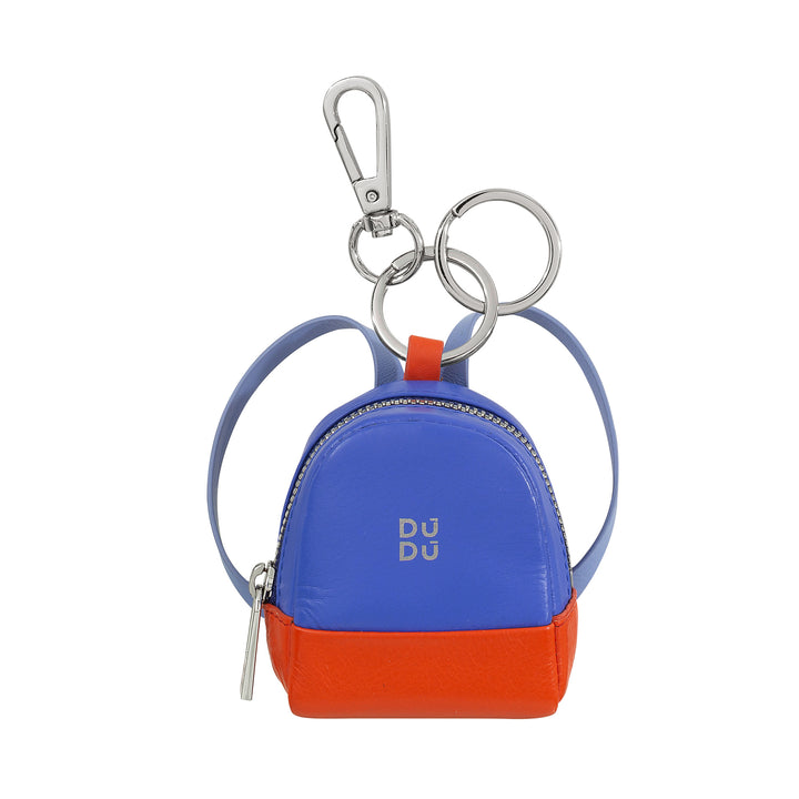 DUDU small bag boars with keychain woman in leather, design with mini backpack, zip zipper, double ring and carabiner