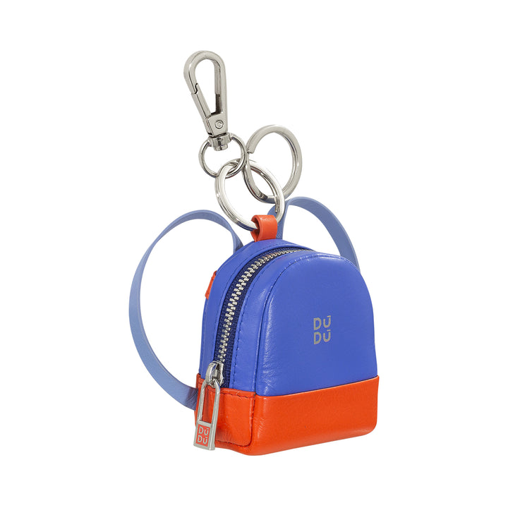 DUDU small bag boars with keychain woman in leather, design with mini backpack, zip zipper, double ring and carabiner