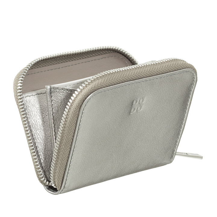 DUDU Portamonete Men's Woman Piccolo Pocket in Colored Leather with zipper, Card holder pockets, compact wallet