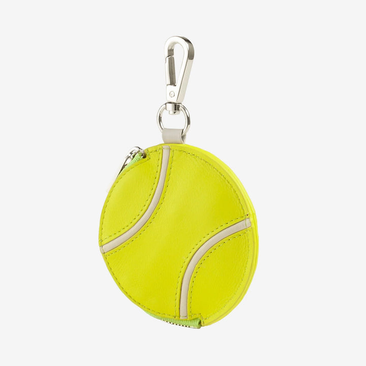 DUDU Tennis Ball-Shaped Genuine Leather Zipper Coin Purse, Limited Edition, with Carabiner, Exclusive Design, Yellow