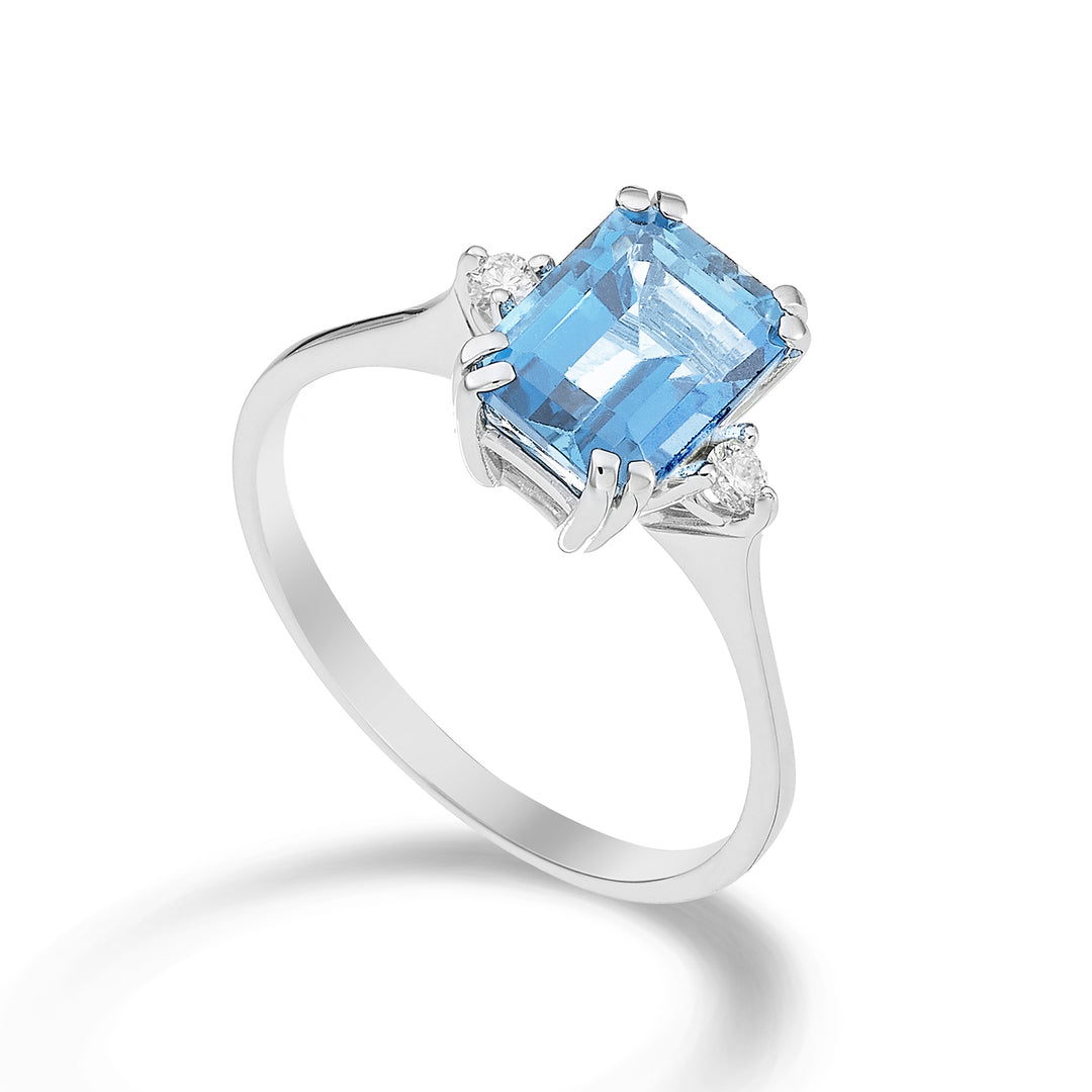 Nihama an 18k octagonal blue topaz 8x6 ct.2,10 diam. ct.0,06 NACL090DITPAZ3O4
