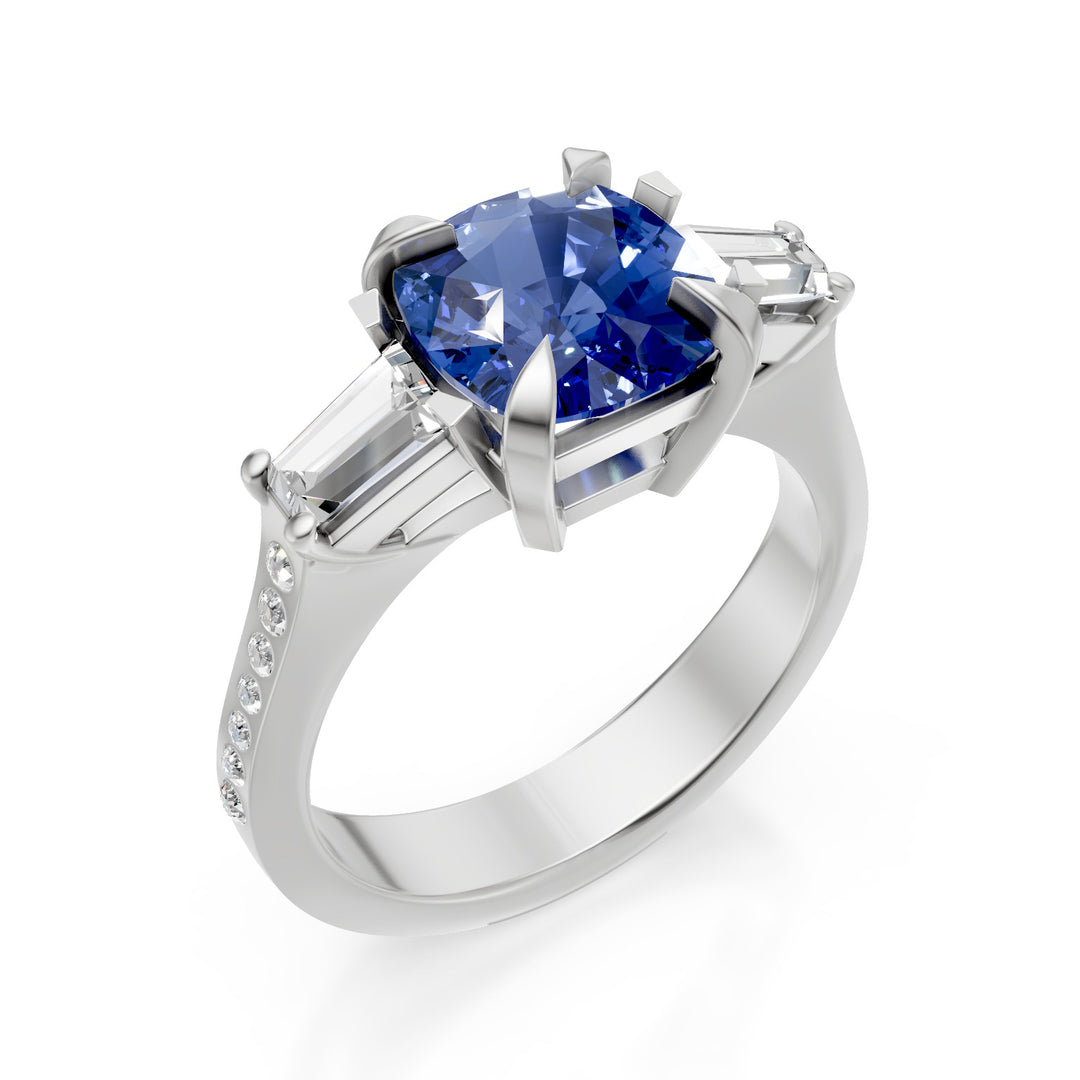 Golay 8x8 cushion sapphire ring and tepper diamonds APU513DZB-24348110050