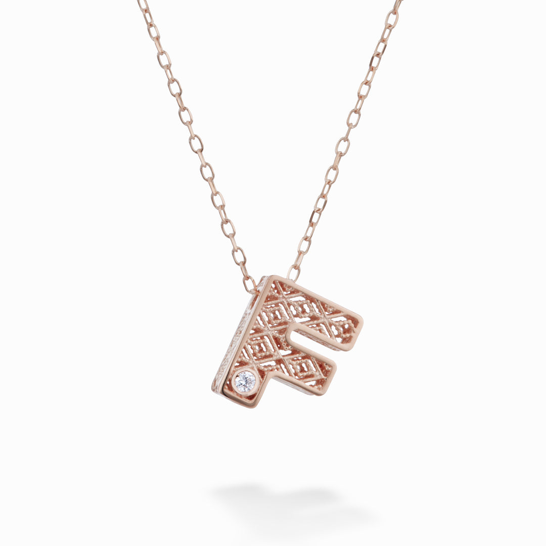 Nihama cl 18k letter f rose gold diam. ct.0,01 NDLETFO3