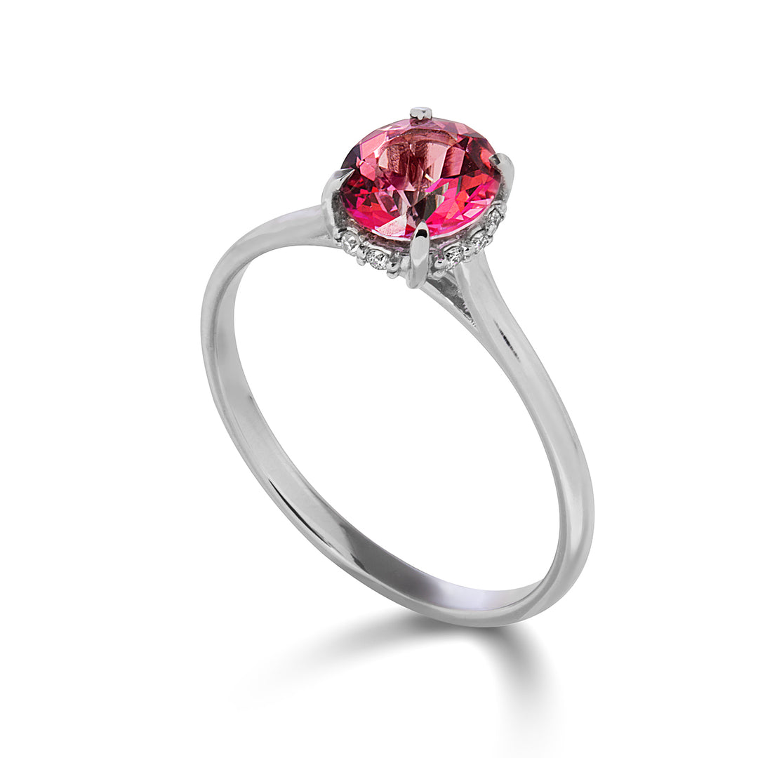 Nihama an 18k pink topaz 6.00mm set with diamonds NA5230O4TPPK