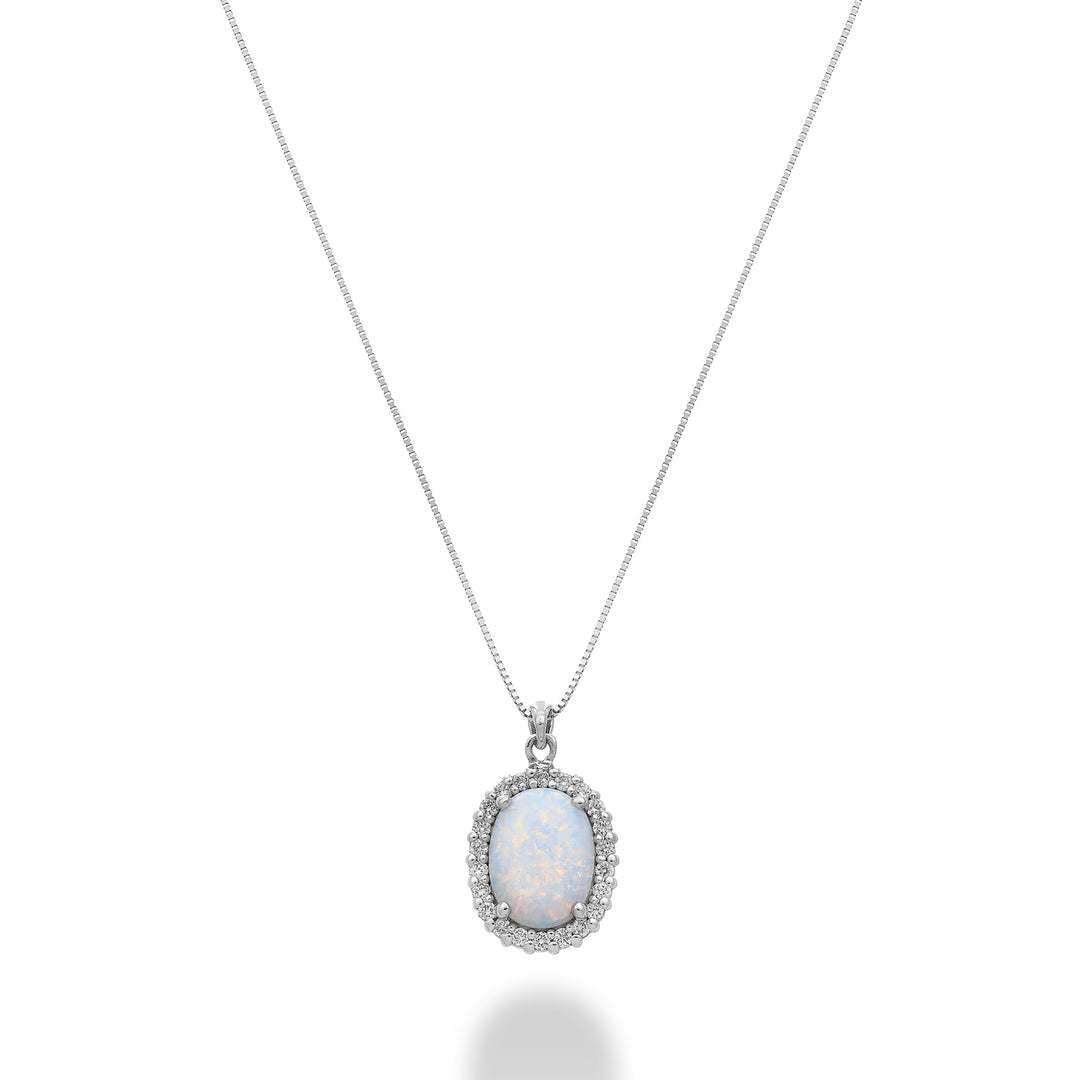 Nihama cl 18k opal oval cabochon 8x6 and diamond outline ND5193O4OP