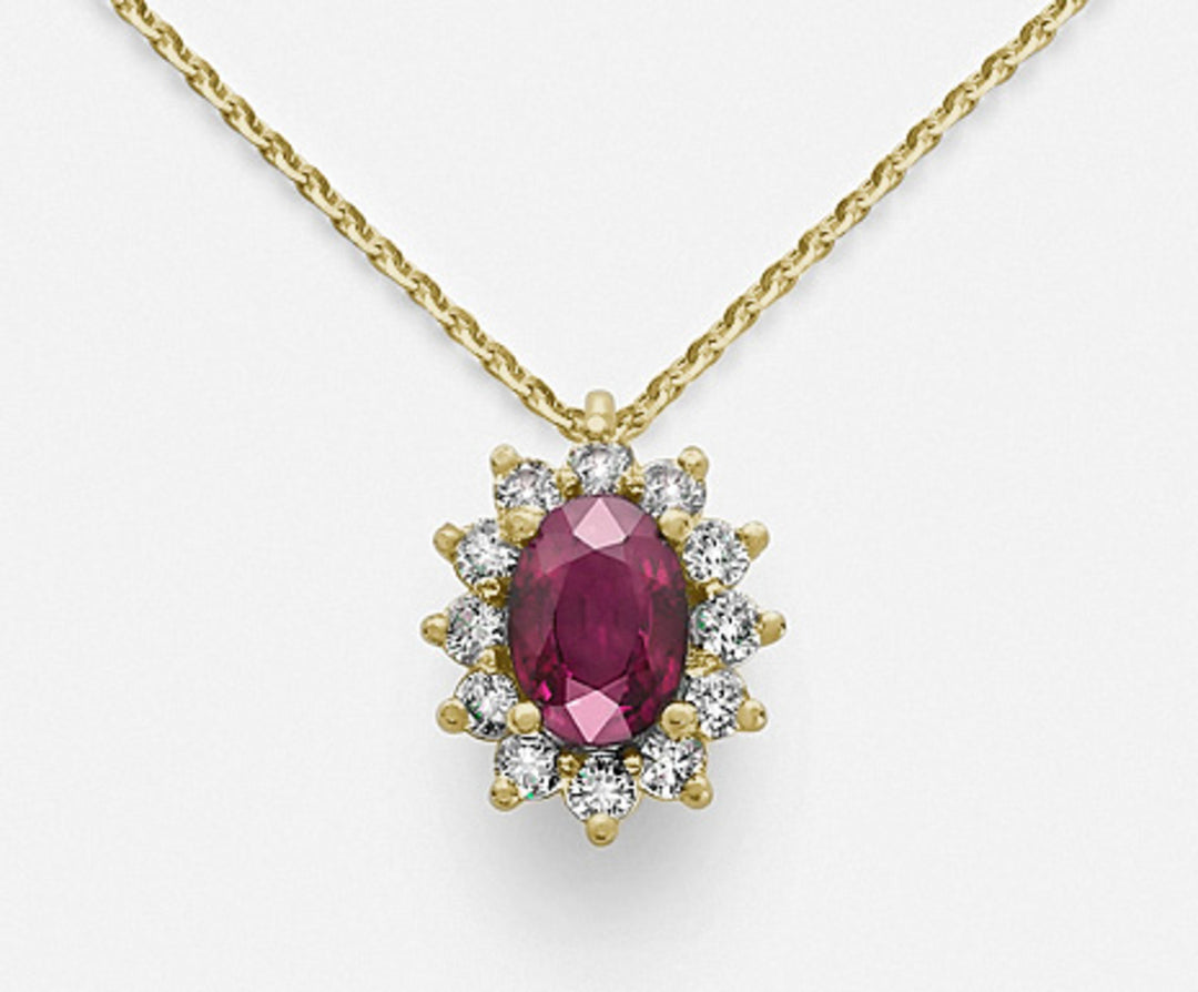 Nihama cl 18k ruby ​​n. oval 7x5 ct. 0.85 diam. 0.30 ct yellow gold ND5048O1RBN085