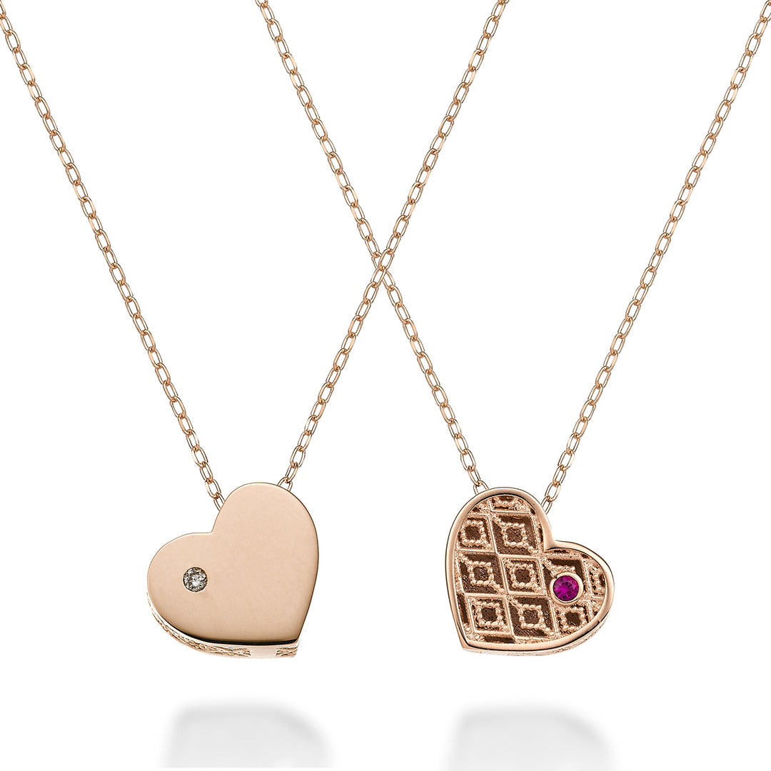 Nihama cl 18k small heart one side polished rose gold diam. 0.005 ct ruby 0.005 ct NDHEARTPLO3
