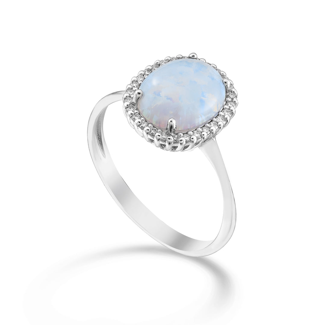 Nihama an 9k opal cabochon oval 10x8, with diamond outline NA5209R4OP