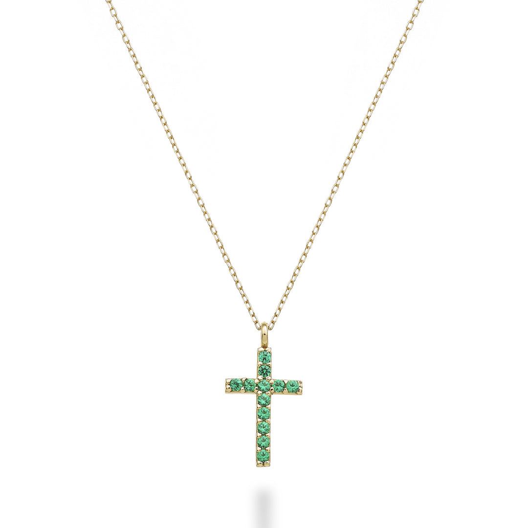 Nihama cl 18k cross size 3 yellow gold with emeralds 0.11 ct NDCRO3O1SMR