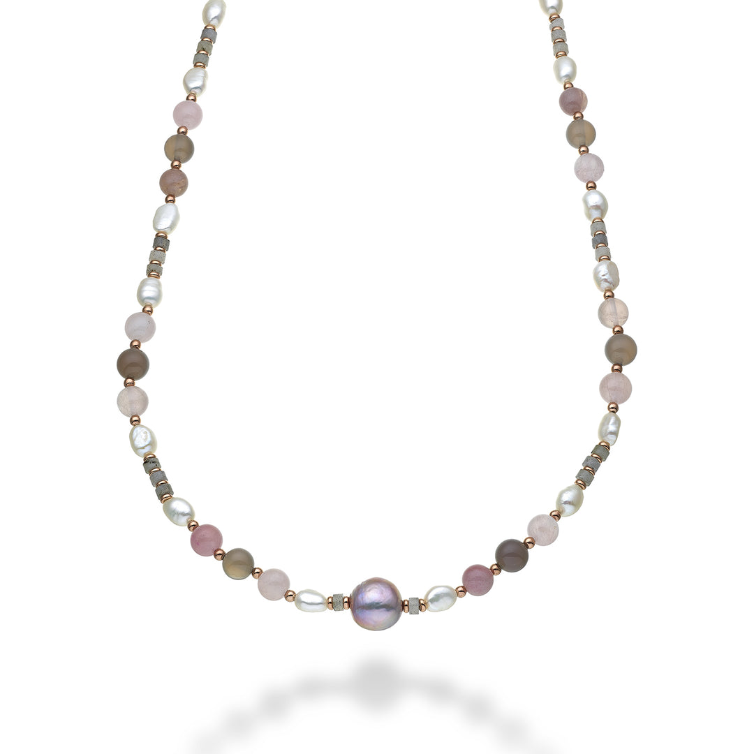 Nihama cl ag925 fw bar 6/7 nucl.12/14 pink opal and gray agate 8mm 60 cm NC7134A3OPALEROSA