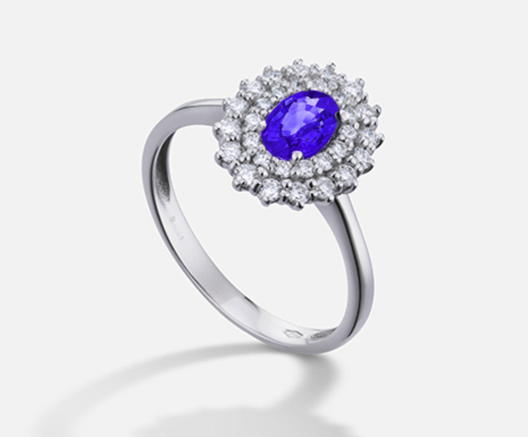 Nihama an 18k tanzanite n. oval 6x4 ct.0.38 dia ct.0.37 NA5116O4TZN