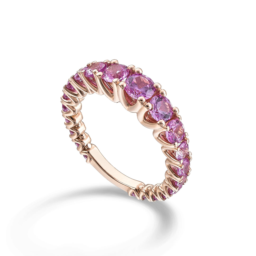 Mikiko an 18kt pink sapphire lab tot. 2.40 ct central 0.40 ct graduated with rose gold bar MXDABIC1495ZFPO3