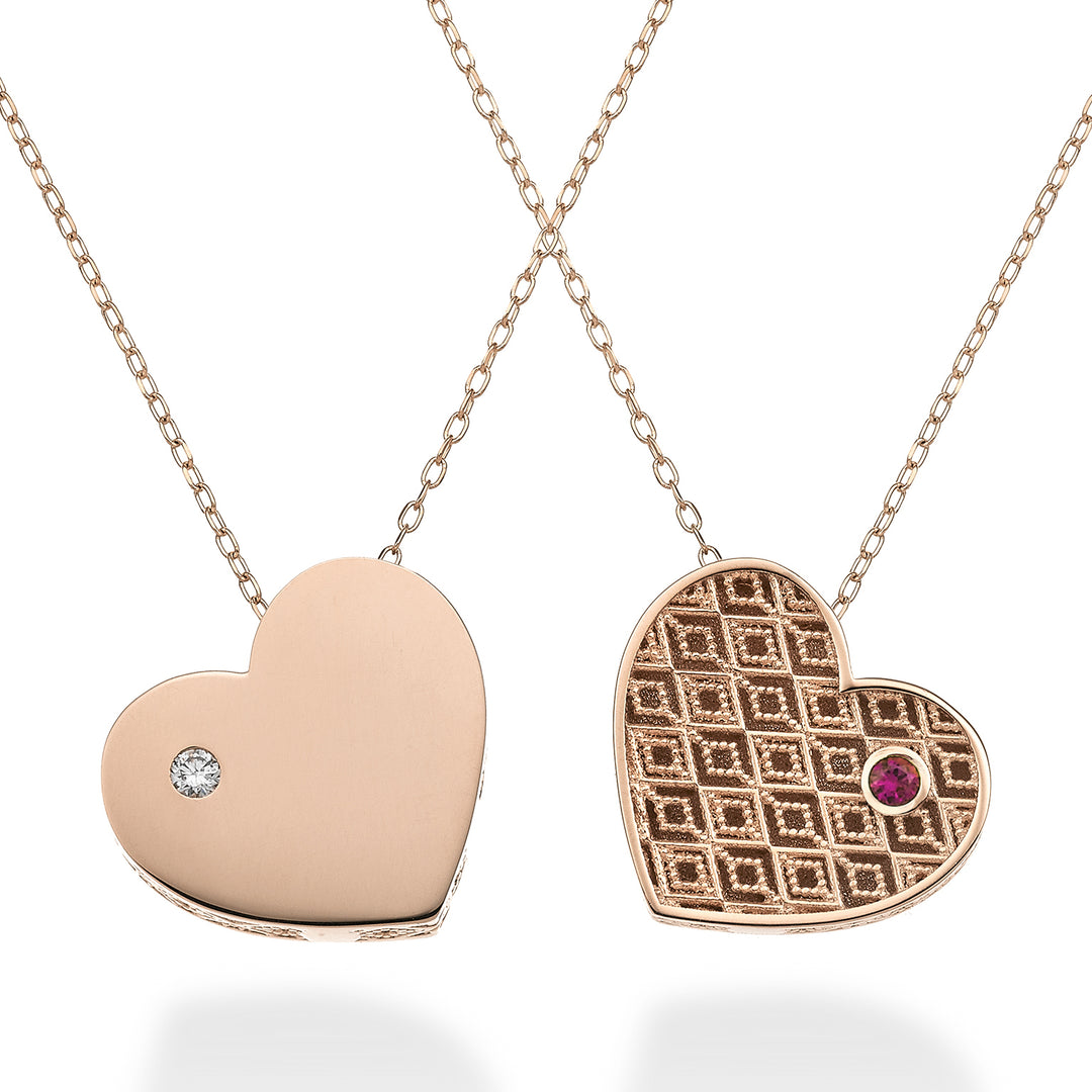 Nihama cl 18k large heart one side polished rose gold diam. 0.02 ct ruby 0.02 ct NDCUOREGLO3