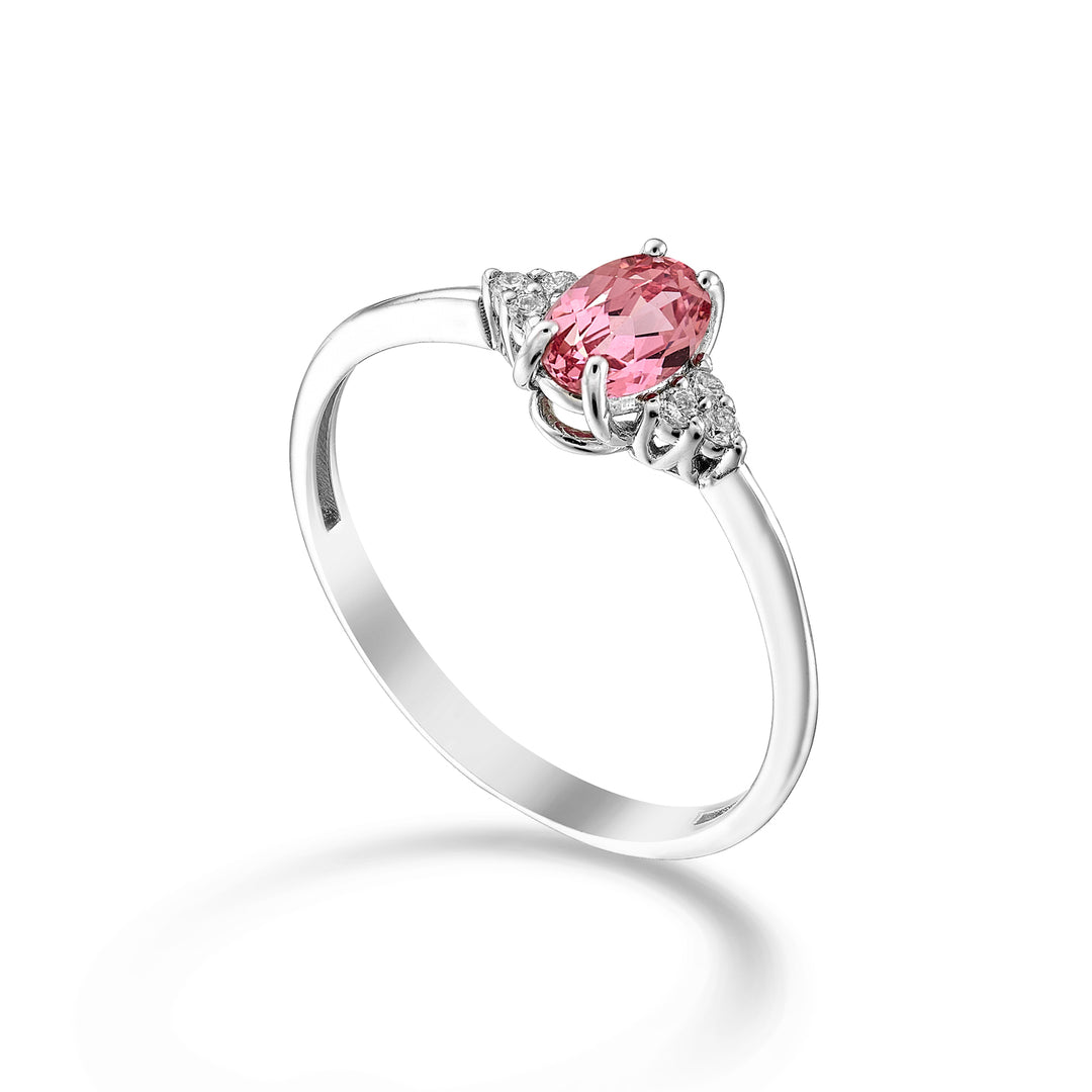 Nihama an 18k oval pink sapphire 6x4 and side diamonds NA5211O4ZFRP
