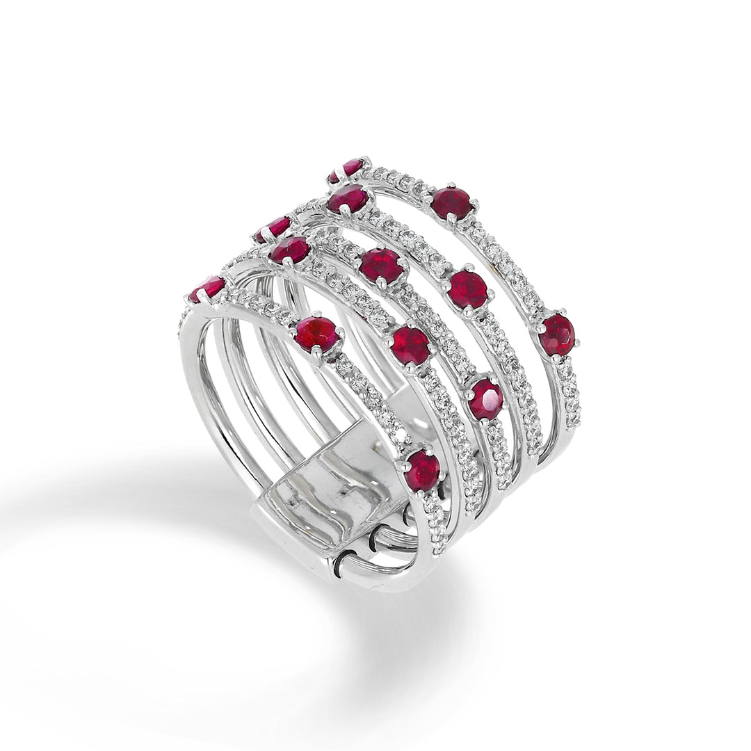 Golay multi-row ring five rows diamonds and rubies ATM001DIRU-21272110051