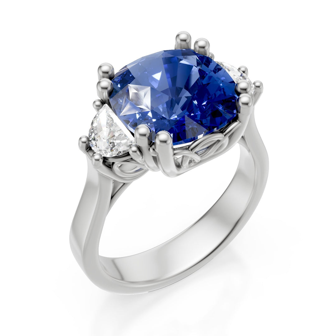 World Diamond Group cushion sapphire ring 10x10 and side crescents APU523DZB-25049110095