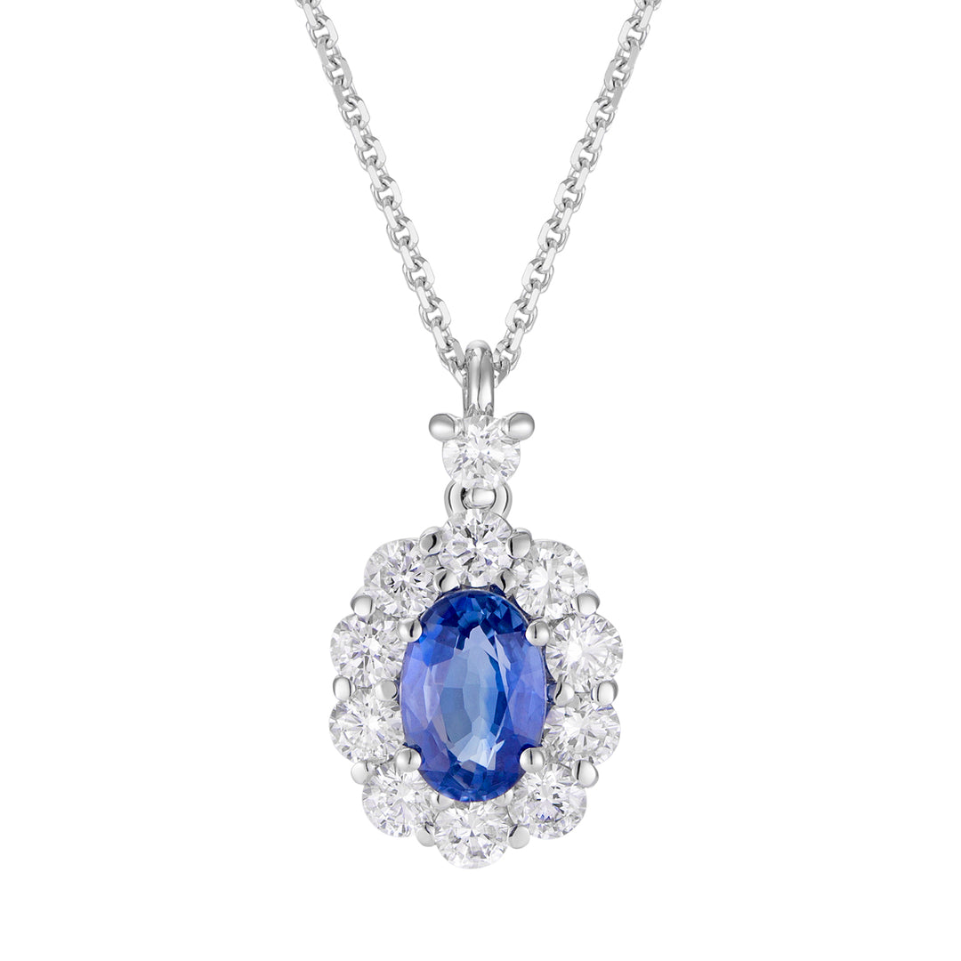 Golay necklace 6x4 oval sapphire and diamond outline PCL042DIZB1-26111110414