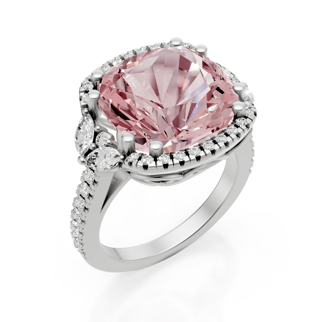 Golay morganite cushion ring 12x12 and white gold outline APU542DMOB-25196110383