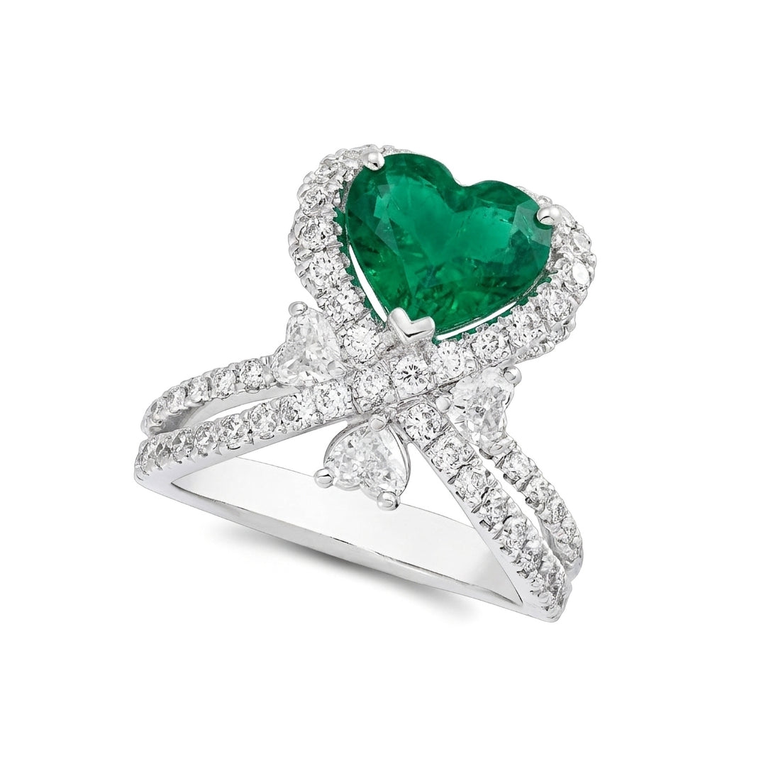 World Diamond Group emerald heart ring 10x9 heart and round diamonds APU172DSM-26068110168