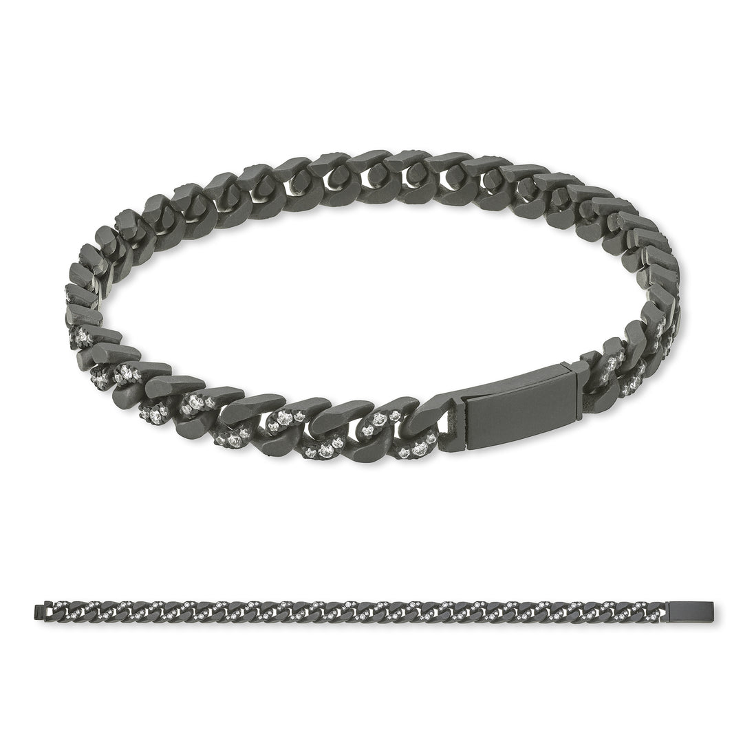 X-Diamond bracciale groumette 19 maglie piccole incassate in titanio nero e 18 lisce alternate + ch titanio liscia 20cm LXDBRG002DI1NE-200