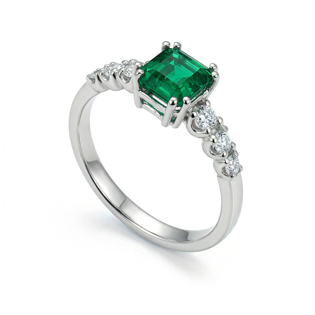 Golay oct emerald solitaire ring 6x6 with later stones ACL454DSM66-24157110040