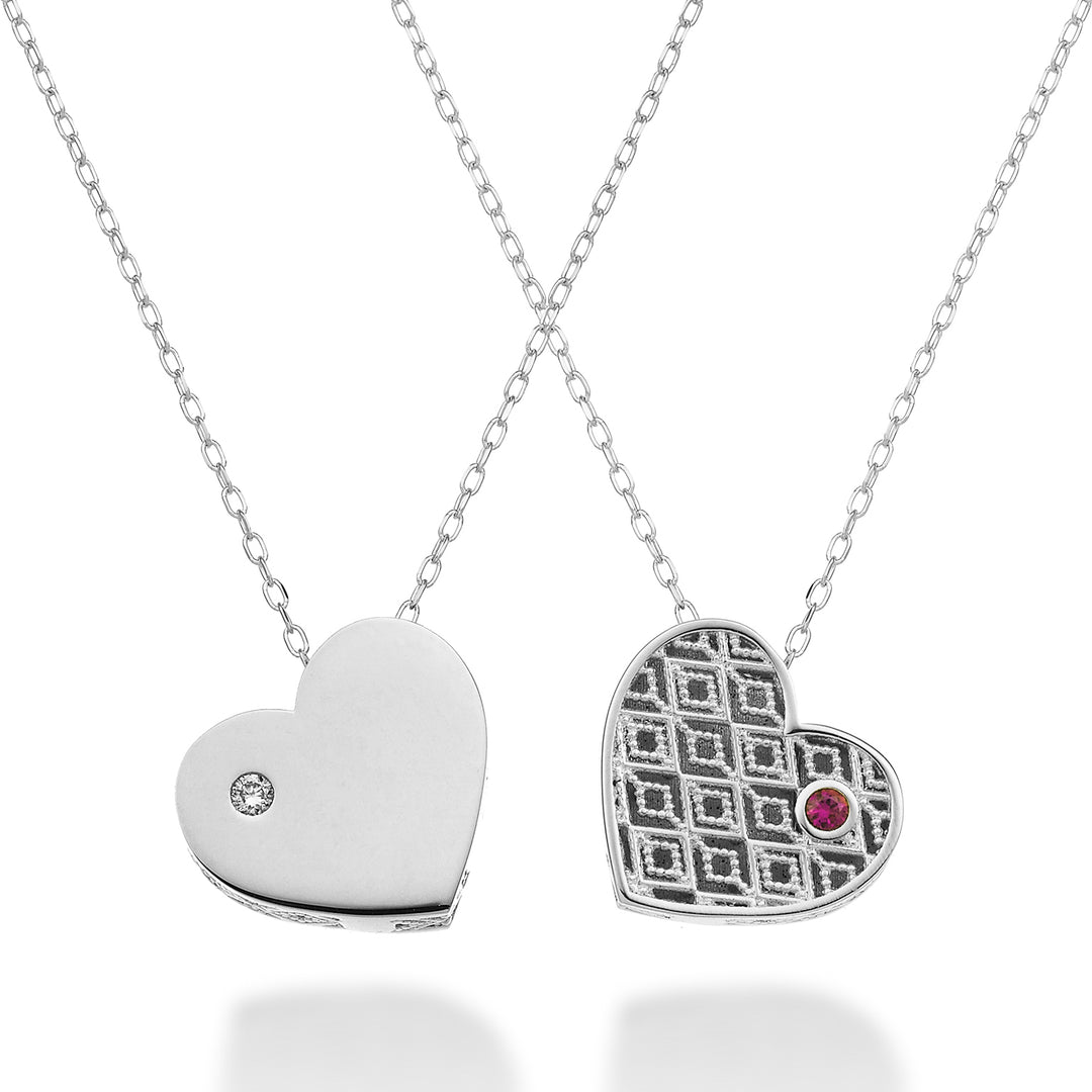 Nihama cl 18k medium heart one side polished white gold diam. 0.01 ct ruby 0.01 ct NDHEARTMLO4