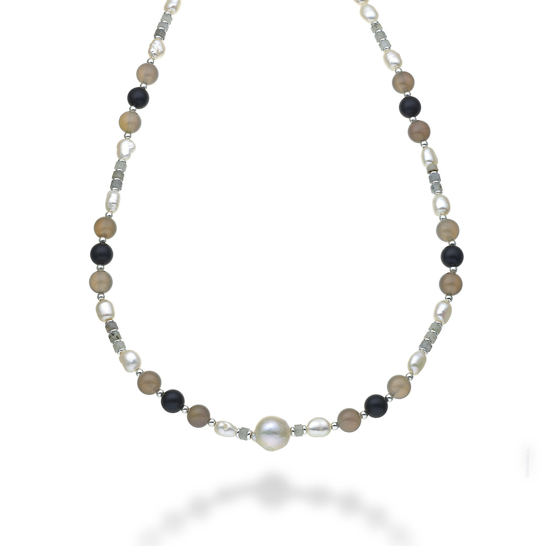 Nihama cl ag925 fw bar 6/7 nucl.11/12 gray agate and black agate 8mm cm.60 NC7134A4AGATAGRIGI
