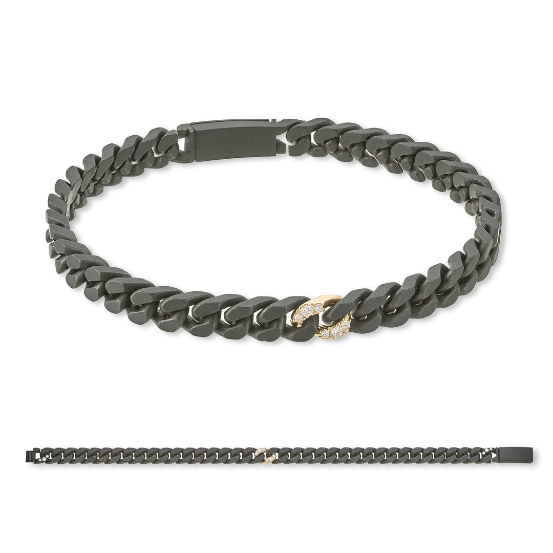 X-Diamond groumette bracelet 36 small links in black titanium + 1 small set in 9k rose gold + ch titanium inc. 20cm LXDBRG002R3DI2NE-200