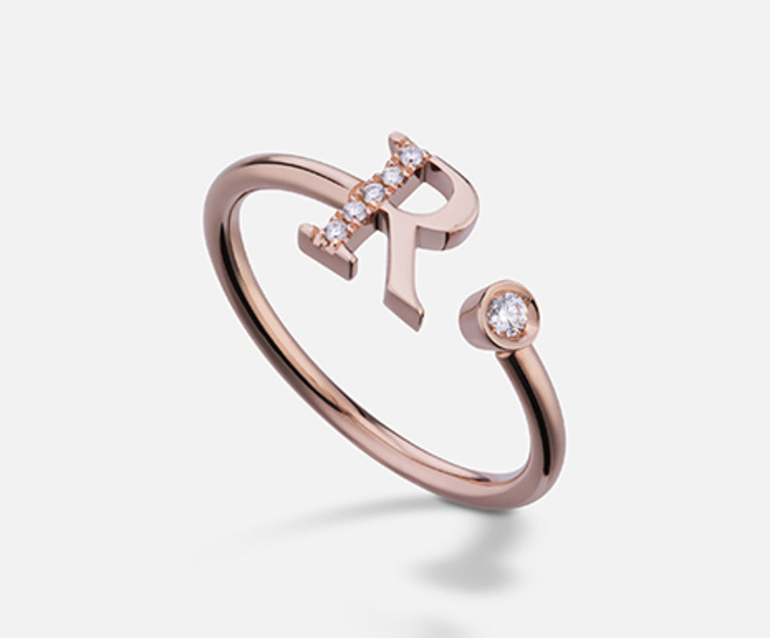 Golay an 9k letter r big rose gold diam. ct.0.06 GAFRD2R3
