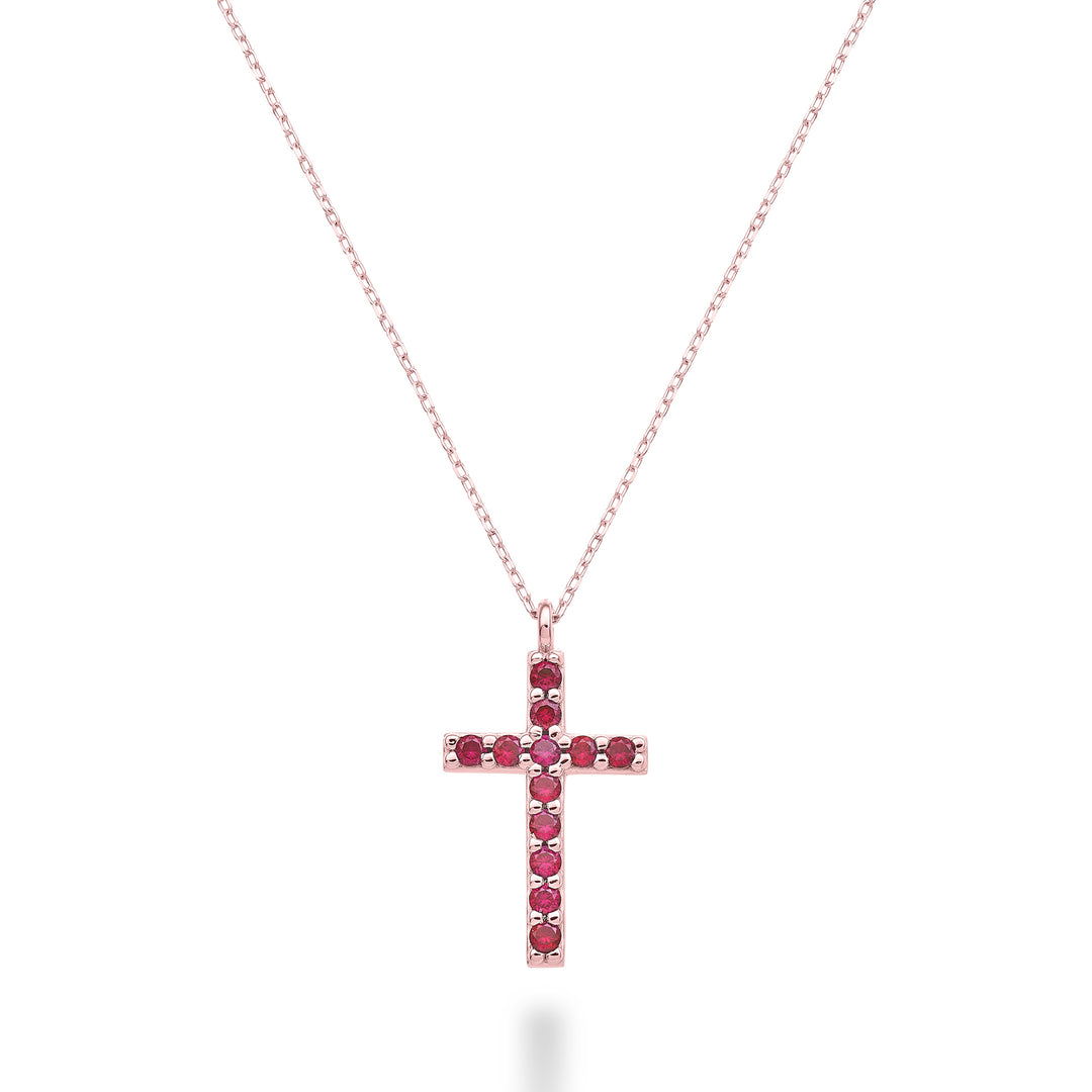 Nihama cl 18k cross size 4 rose gold with rubies 0.25 ct NDCRO4O3RBR