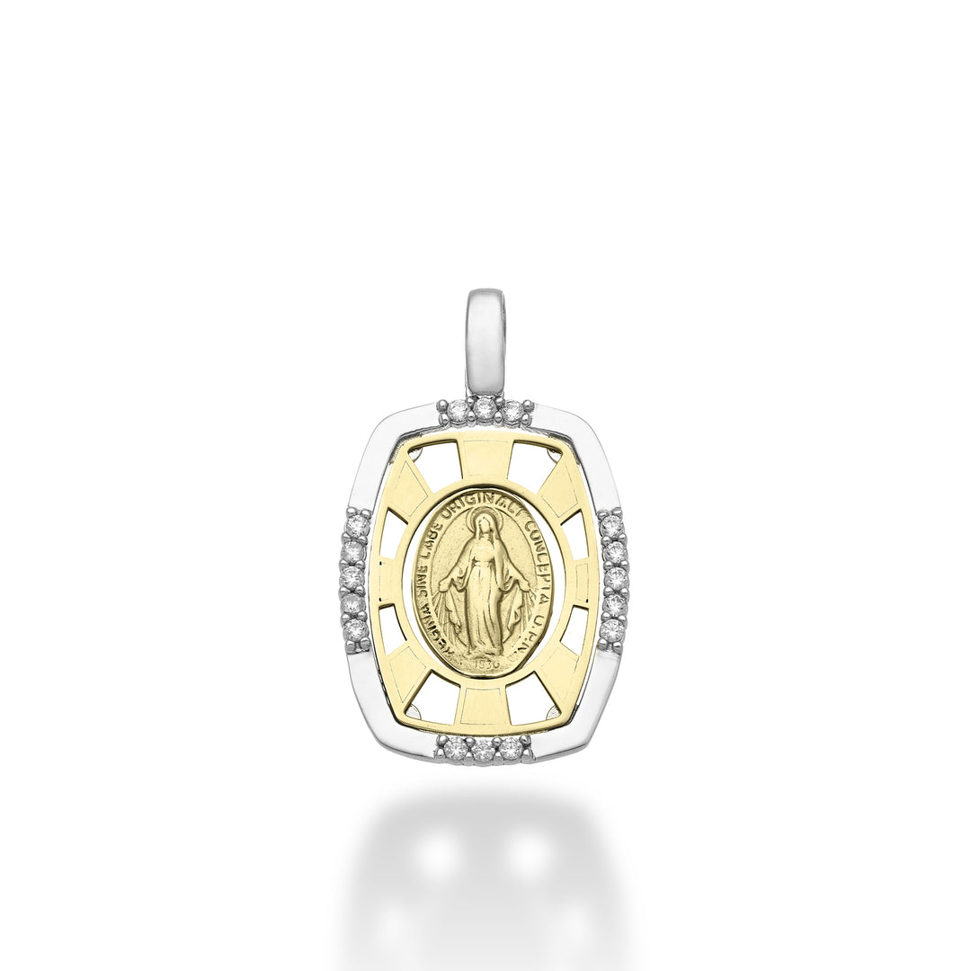 Nihama pe 18k 0.13 ct Madonna miraculous medal white/yellow gold 1.9 cm NP5024O7BR013