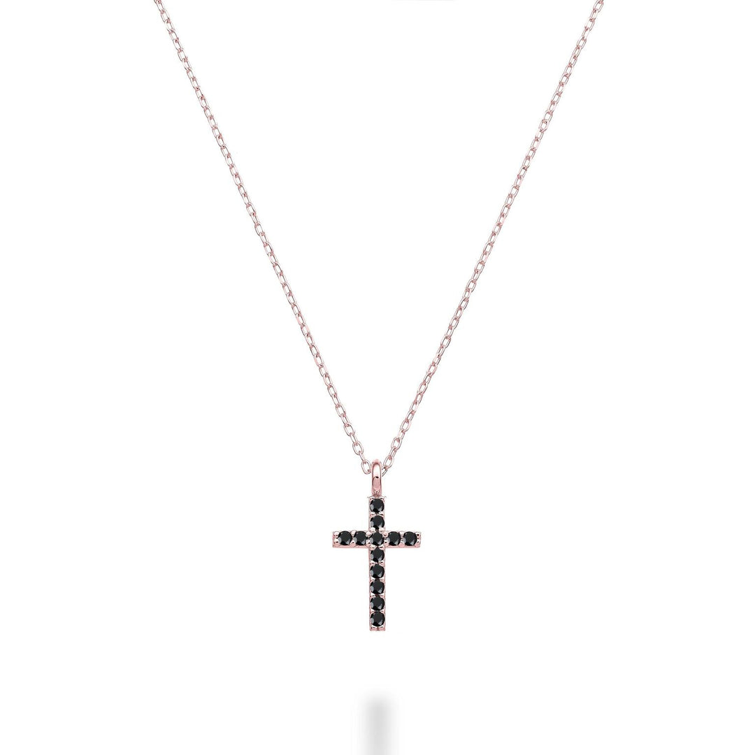 Nihama cl 18k cross size 2 rose gold with black spinel 0.06 ct NDCRO2O3SBK