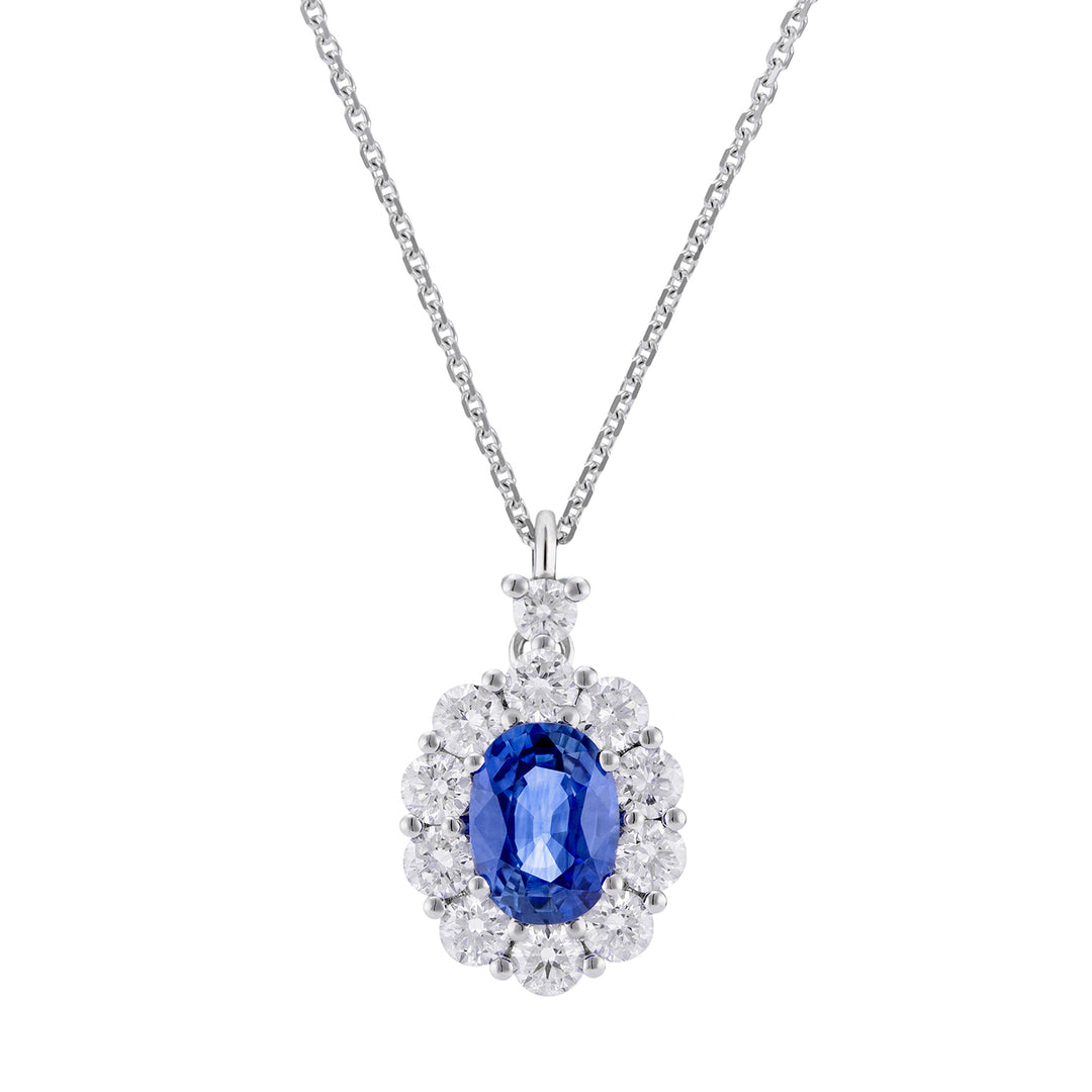 Golay necklace 7x5 oval sapphire and diamond outline PCL045DIZB1-23241110001
