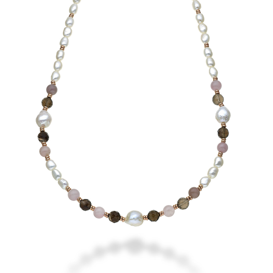 Nihama cl ag925 fw bar 6/7 nucl.11/12 pink opal and smoky quartz 8mm cm.60 NC7133A3QUARZOFUME