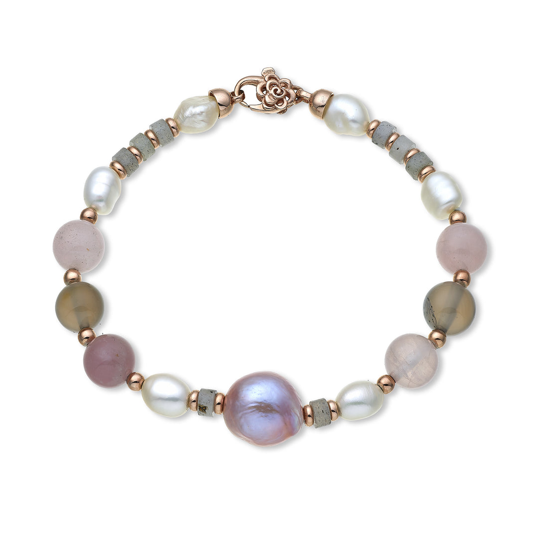 Nihama br ag925 fw bar 6/7 nucl. 12/14 pink opal and gray agate 8mm NB7453A3OPALEROSA