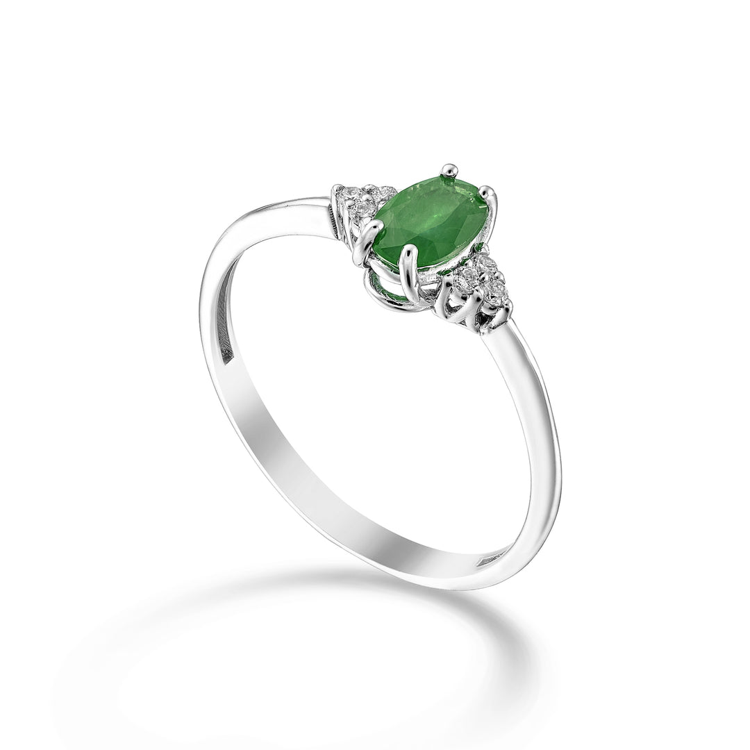 Nihama an 18k oval emerald 6x4 and side diamonds NA5211O4BE