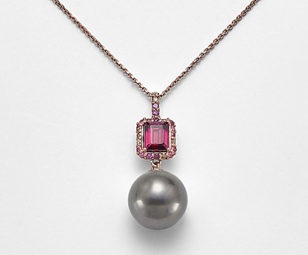Nihama cl 18k sspb 11/12 ct.0,06 brown diam, pink tourmaline and rhodolite ND0984O3SANE110