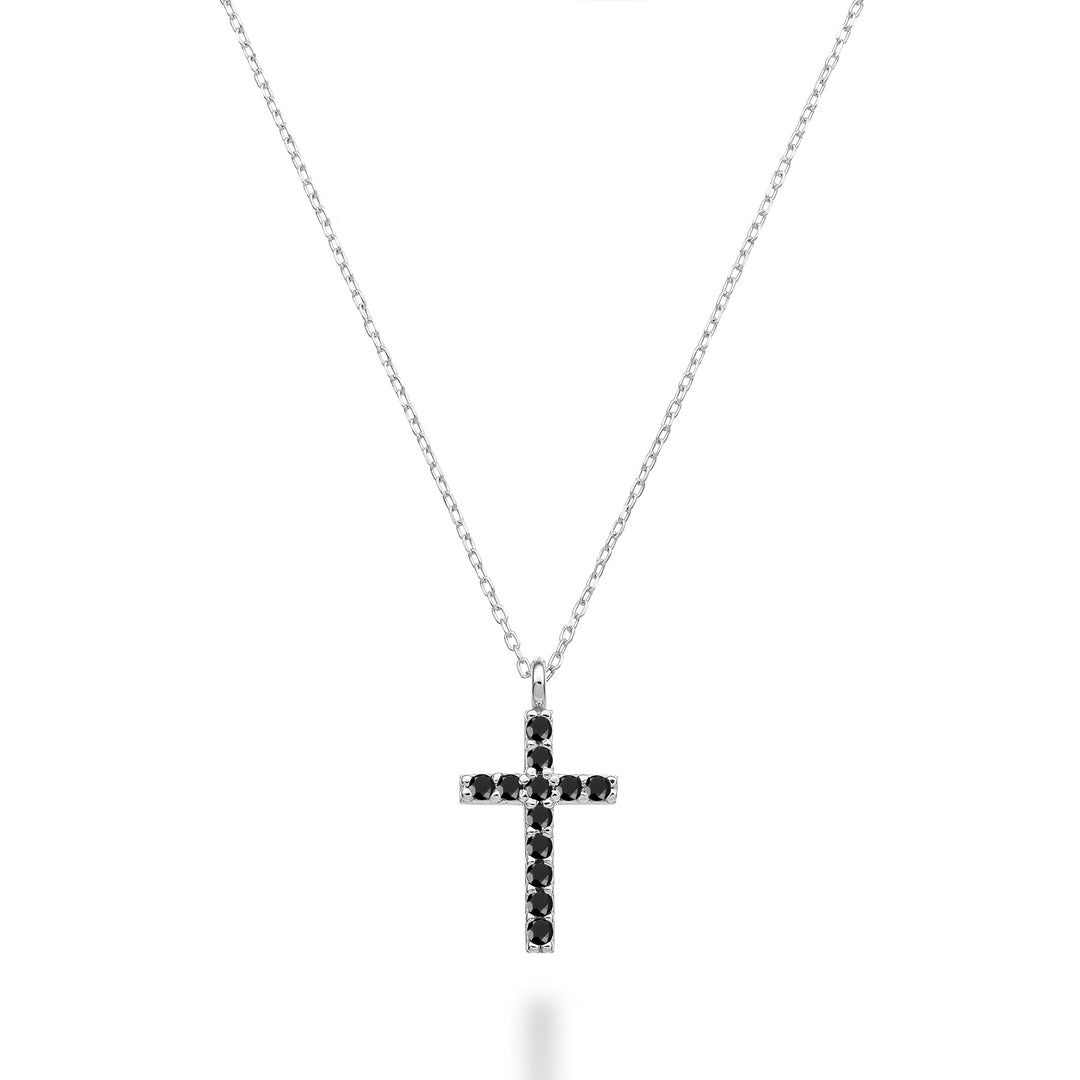 Nihama cl 18k cross size 3 white gold with black spinel 0.13 ct NDCRO3O4SBK