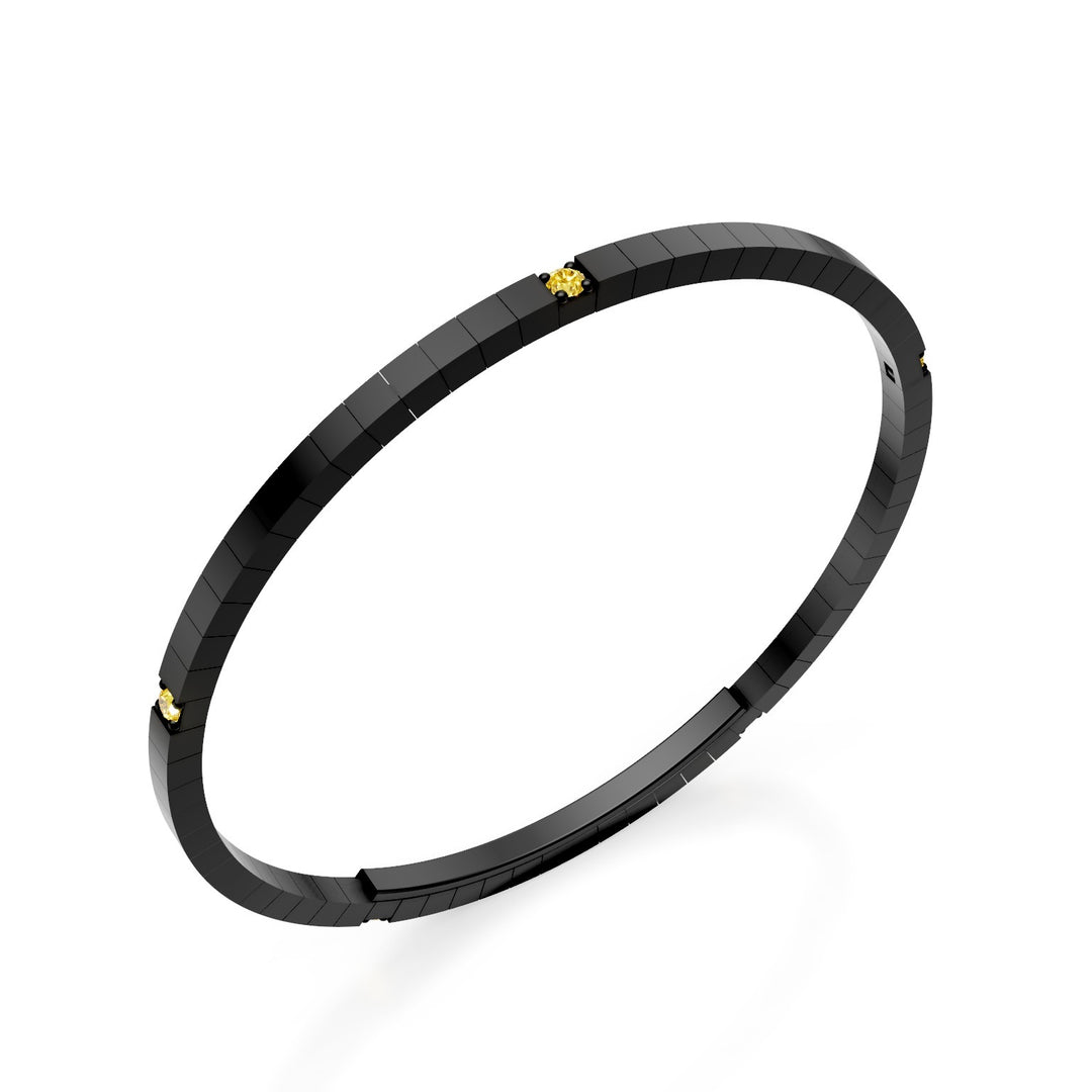 X-Diamond tennis bracelet in black titanium with five lab spots g.d. fancy yellow and butterfly clasp, 18.5cm, second size LXDBRT012S5FYNE-185