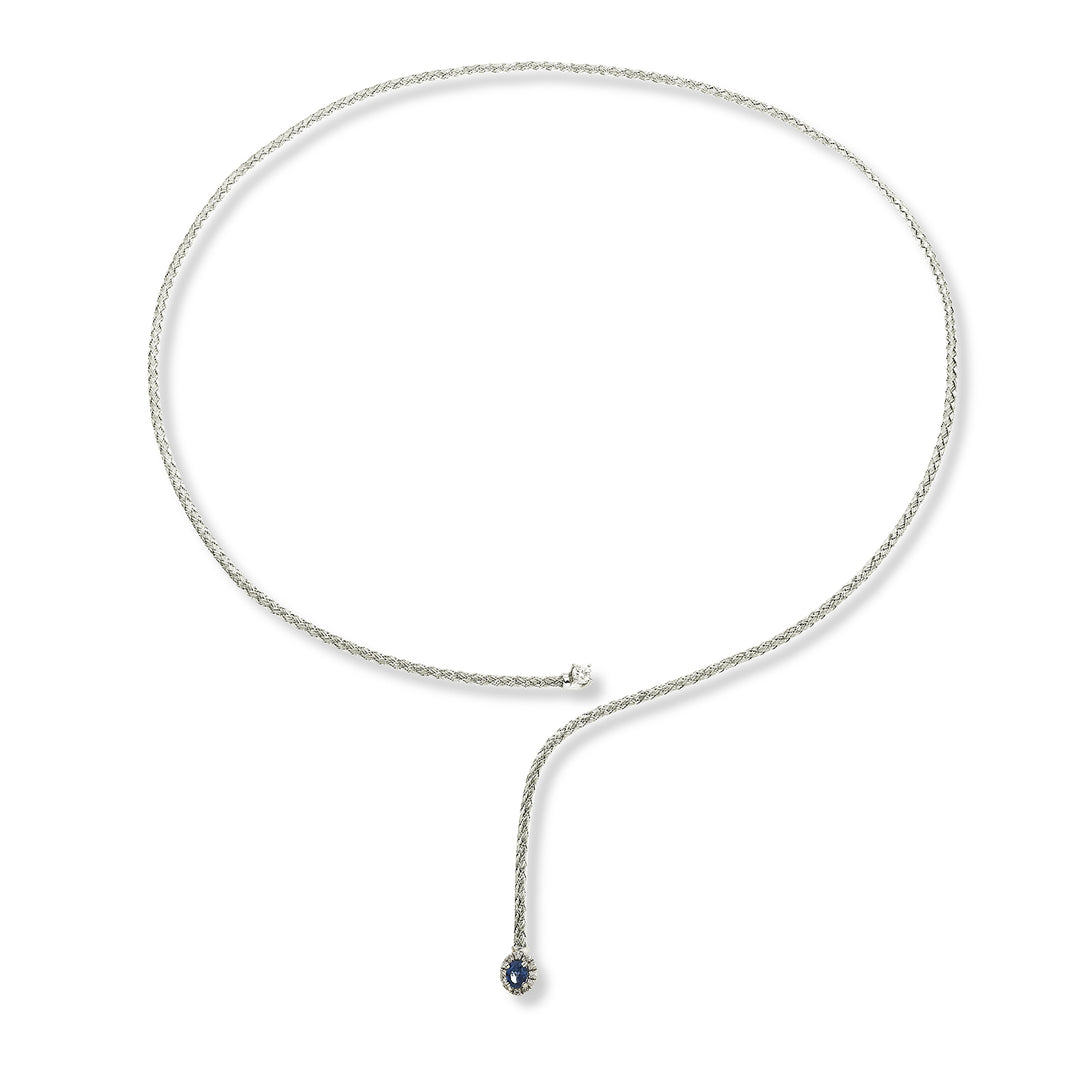 World Diamond Group cl 18k oval natural sapphire mesh 4x3 ct.0.21 diam. 0.13 ct white gold GDMAGLIA02DIZFO4