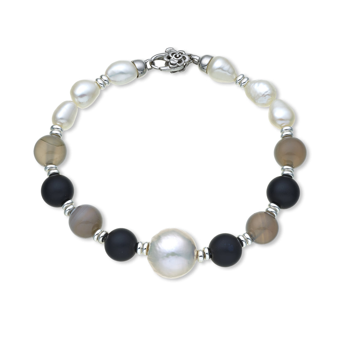 Nihama br ag925 fw bar 6/7 nucl. 11/12 gray agate and black agate 8mm NB7452A4AGATAGRIGI