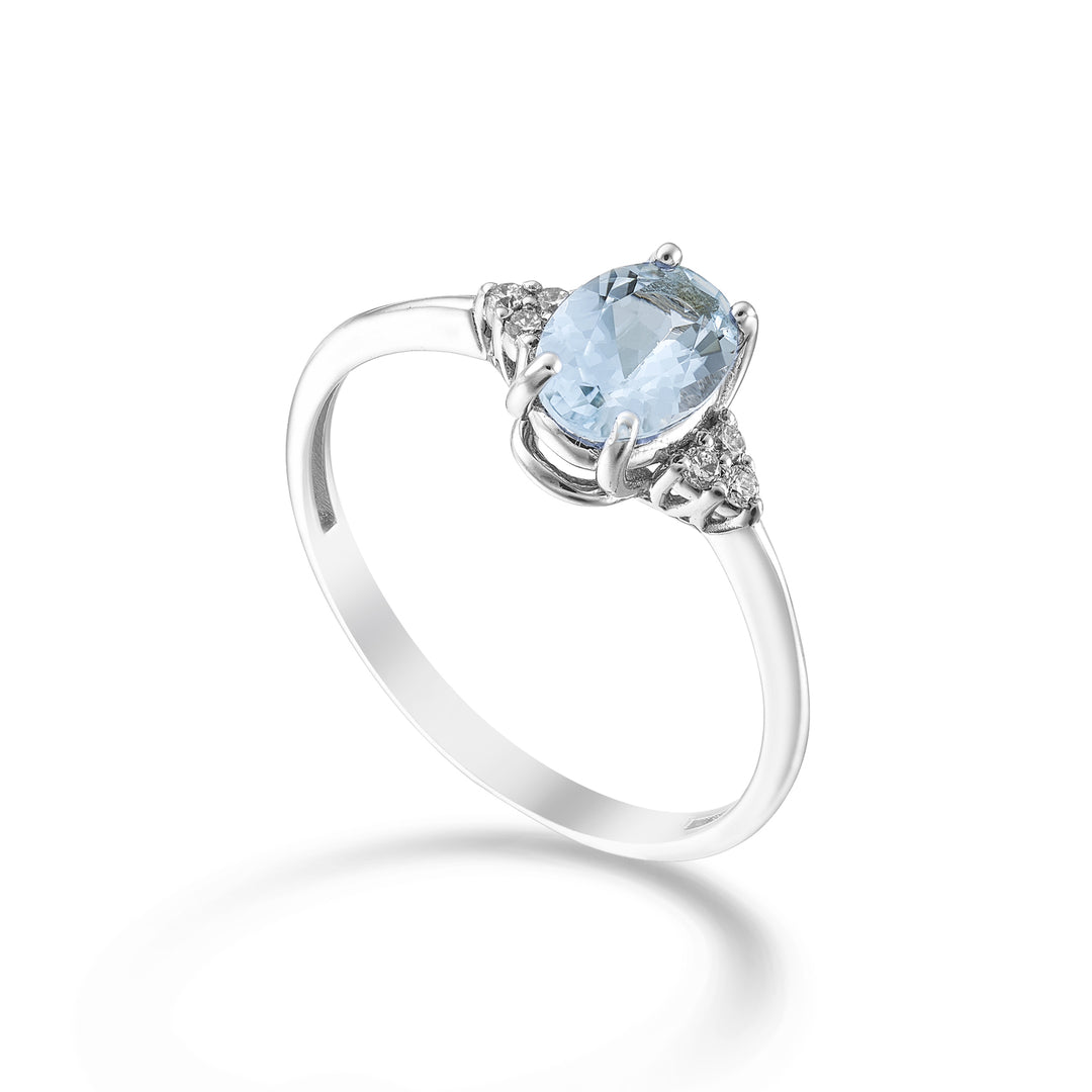 Nihama an 9k oval aquamarine 7x5 and side diamonds NA5210R4AM