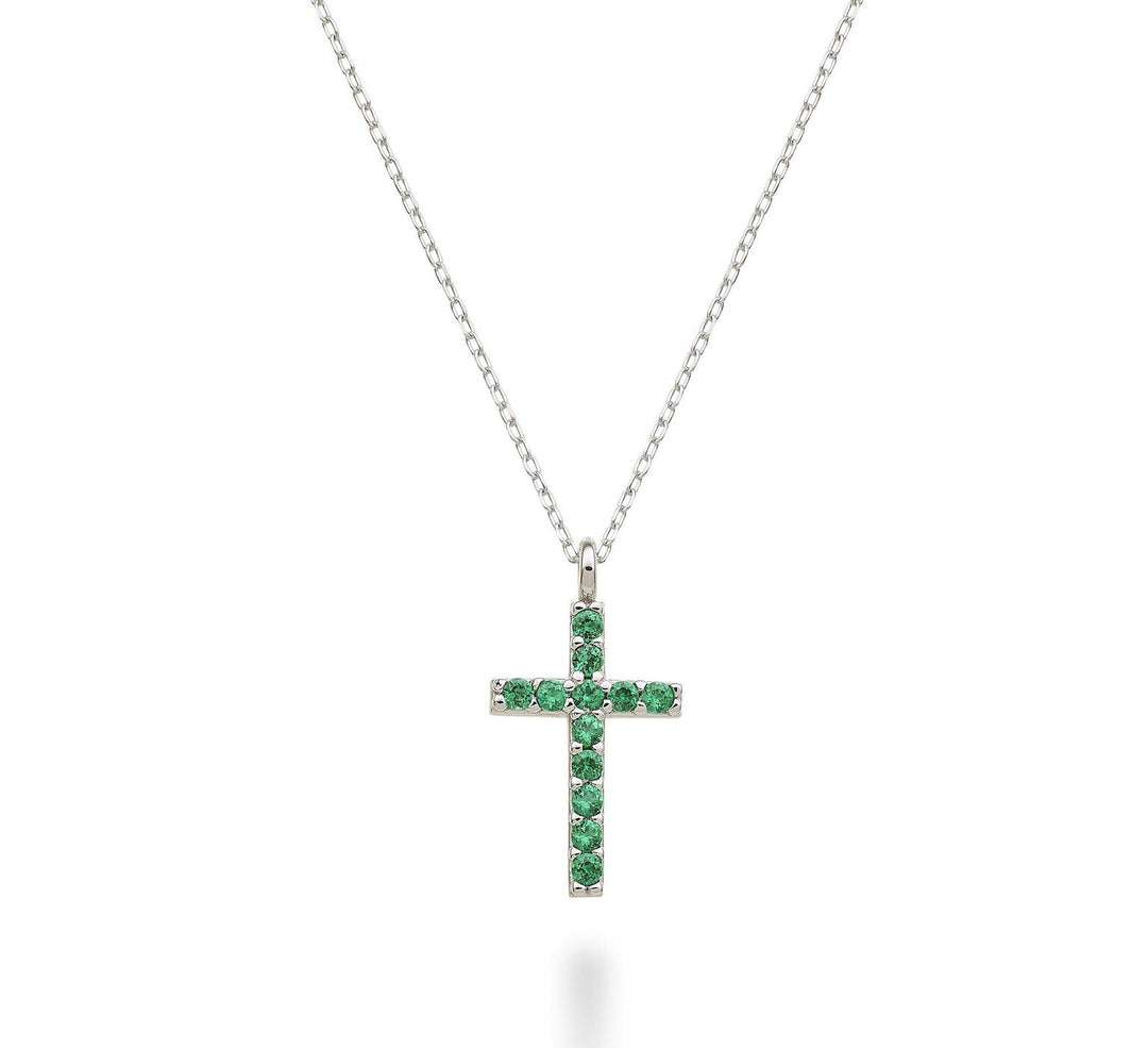 Nihama cl 18k cross size 4 (1.7 cm) white gold with emeralds 0.20 ct NDCRO4O4SMR