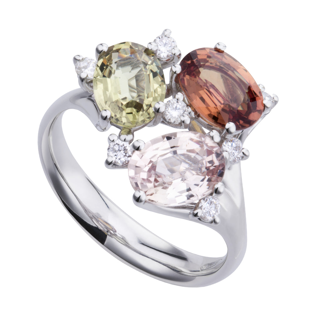 Golay trilogy ring with 6x8 multicolor sapphires and ATRM001DIZMC1-21042110024