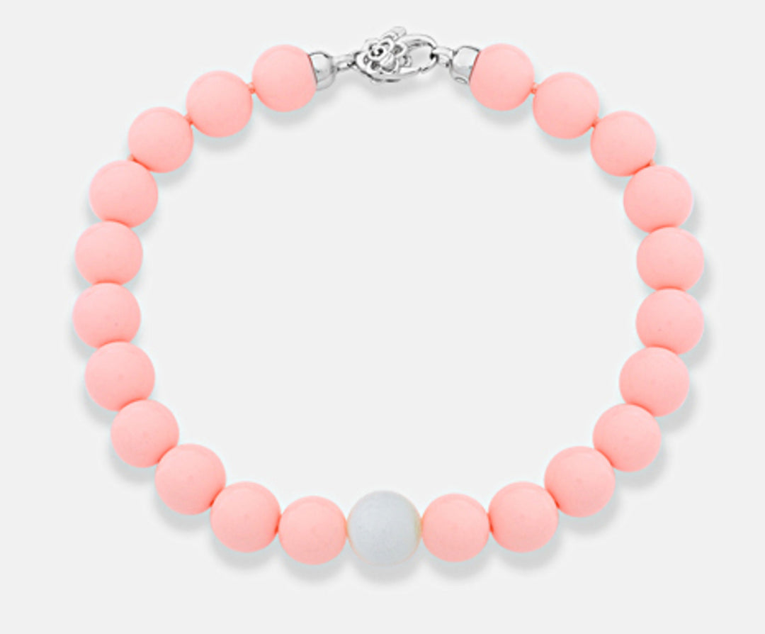 Nihama br ag925 agglomerate of pink coral and white agate 10mm NB7364A4CORALLO010