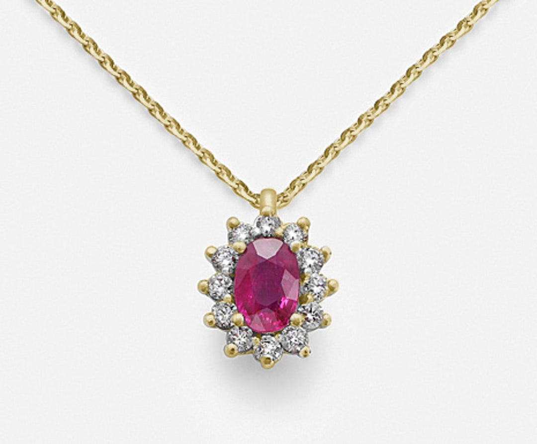 Nihama cl 18k ruby ​​n. oval 6x4 ct.0.62 diam. 0.23 ct yellow gold ND5047O1RBN062